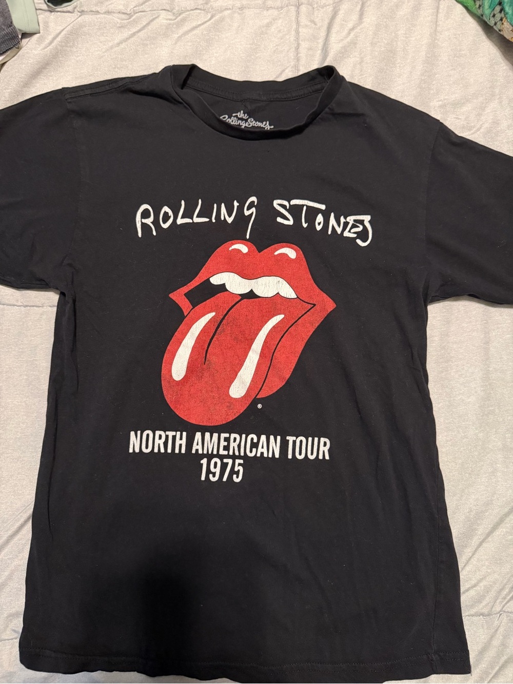 the Rolling Stones Black Short Sleeve Tee with Red Tongue Logo